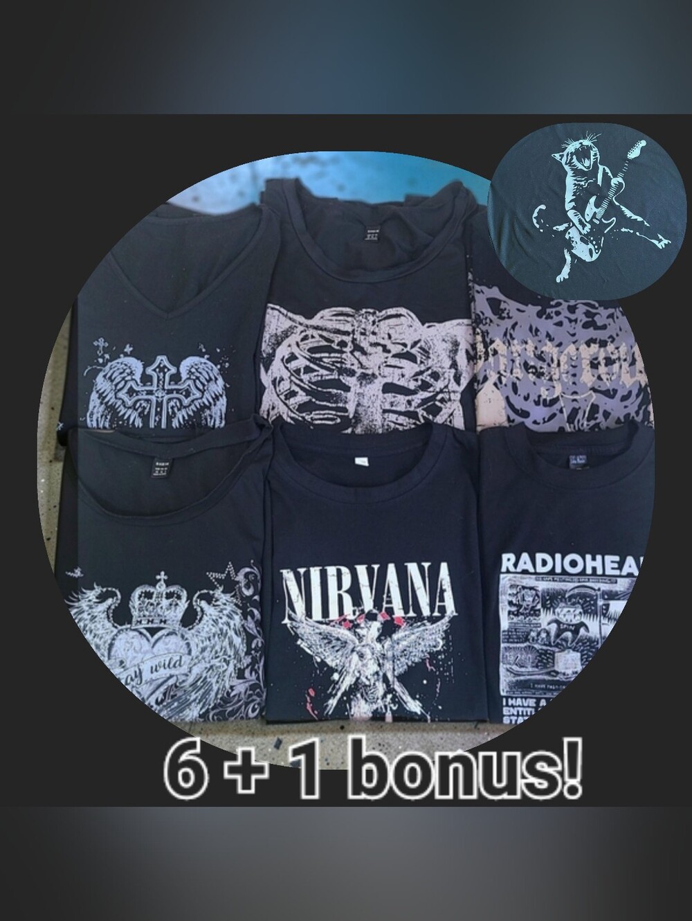 Bundle Of 6 Black Graphic Tees! Short Sleeve Size XS Gothic Alt Oversized